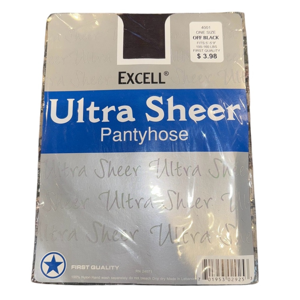 VINTAGE BACK STOCK EXCEL ULTRA SHEER PANTYHOSE 4001 OFF BLK ONE SIZE